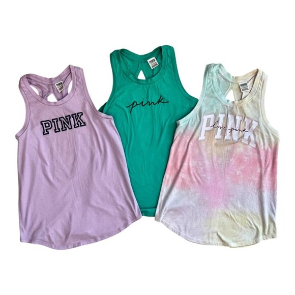 PINK Victoria's Secret Racerback Tanks! Lot of 3, XS, EUC! Purple/Green/Tie Dye - Picture 2 of 9